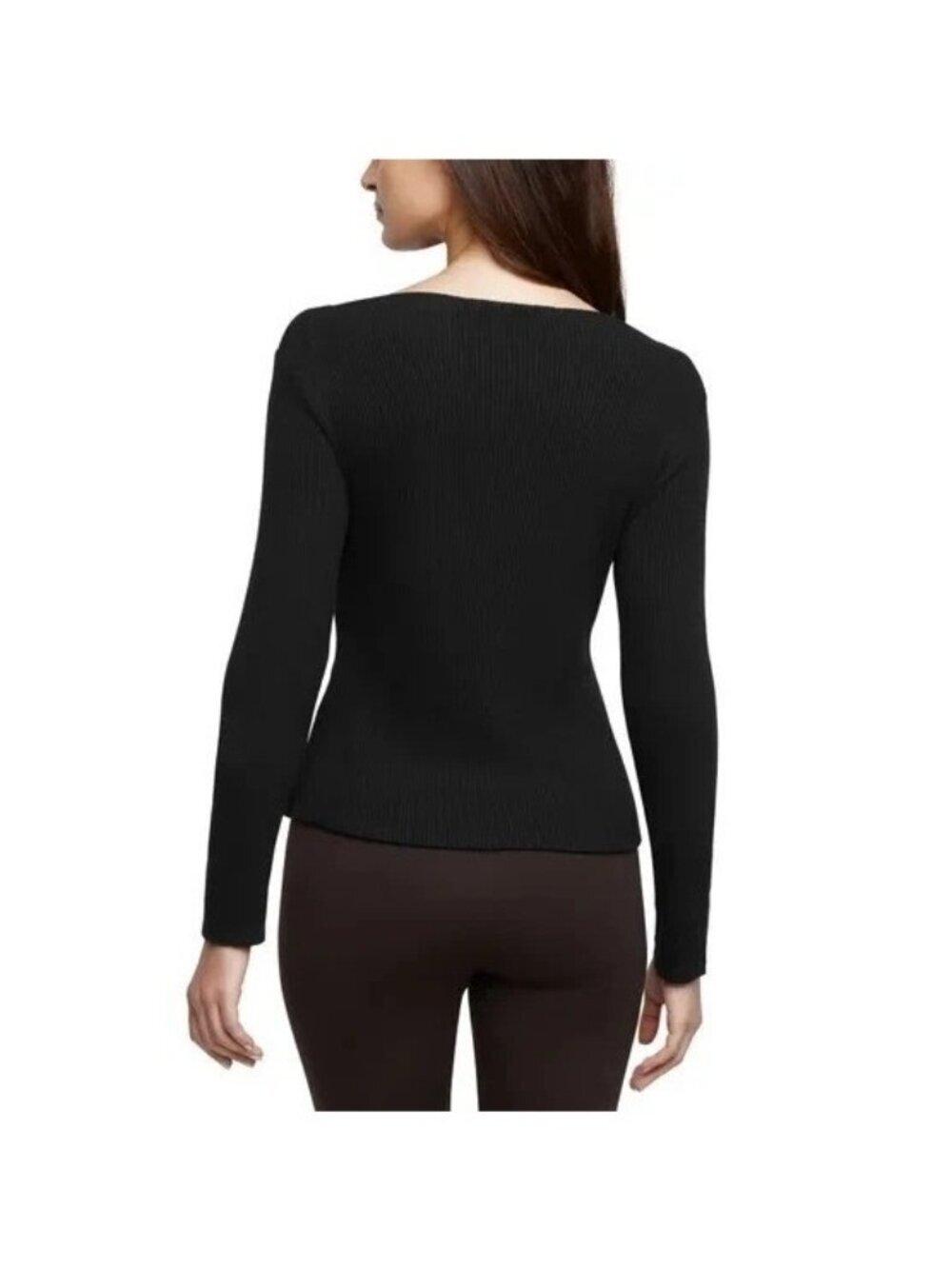 NWT Banana Republic Women's S  Black Ribbed Long Sleeve Knit Top Boat neck P0751 - Picture 2 of 10